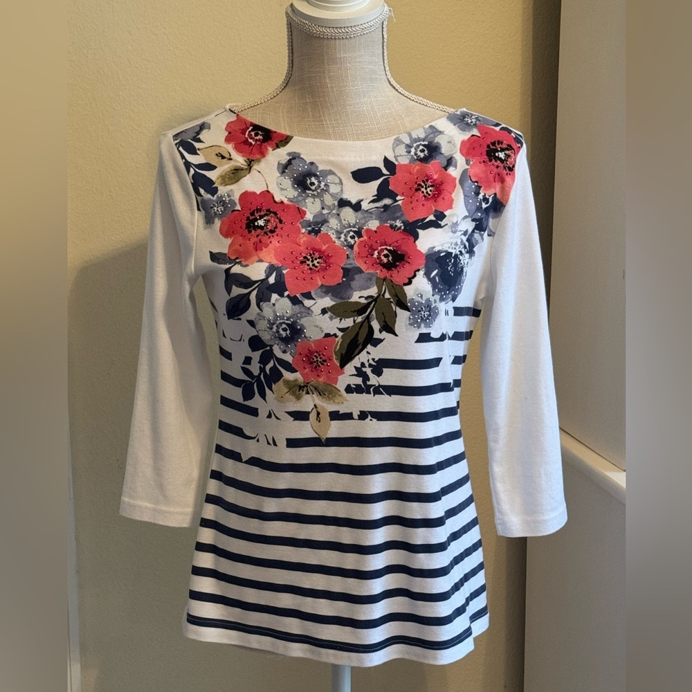 Karen Scott Floral Stripe Tee
